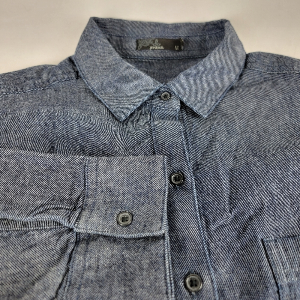 Prana Shirt Womens‎ Medium EDIZA TOP Long Sleeve Tie Front Denim Button Up